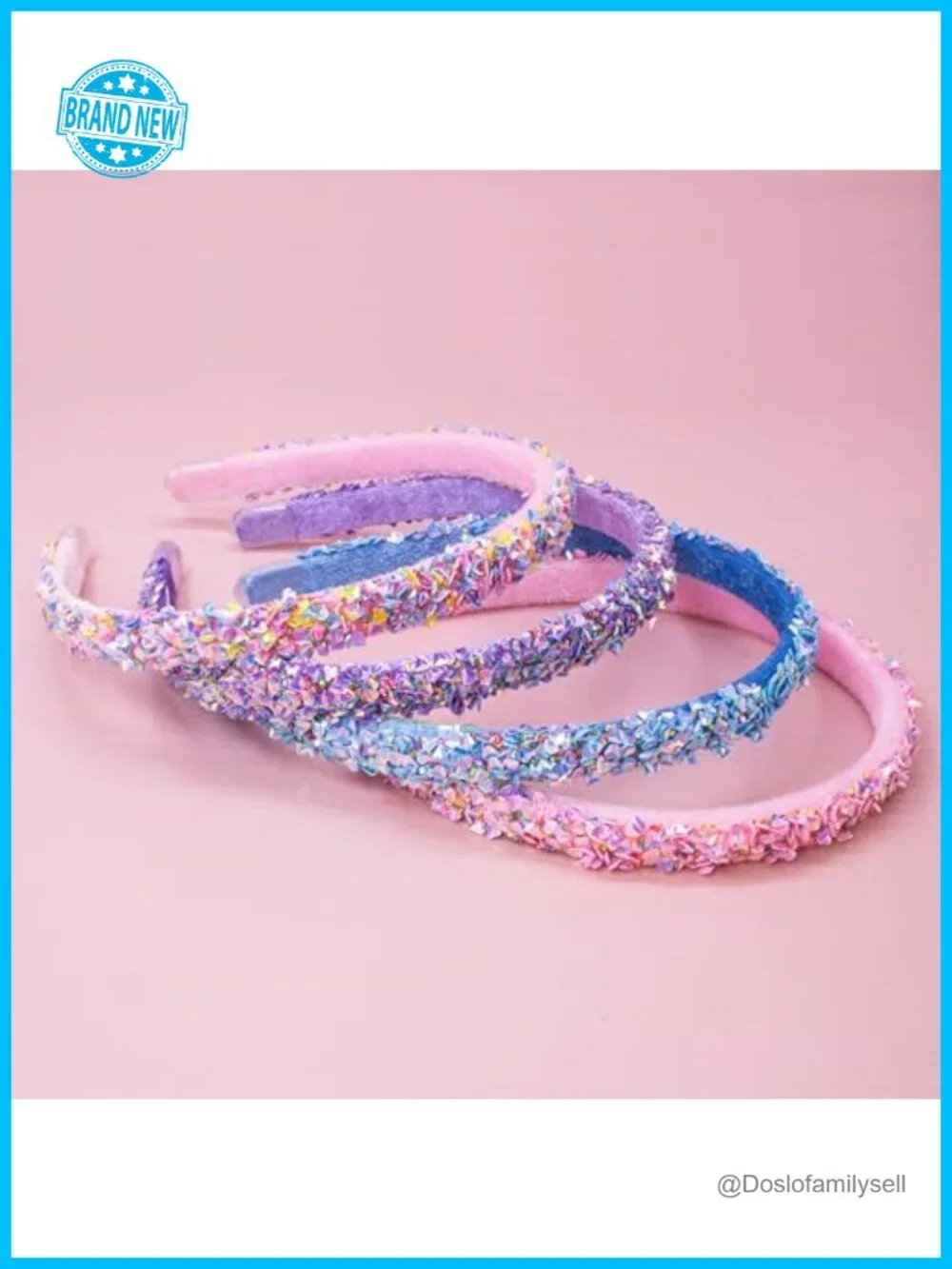 Sparkly Sequin Headband Set - 4 Thin Non-Slip Hair Bands for Kids